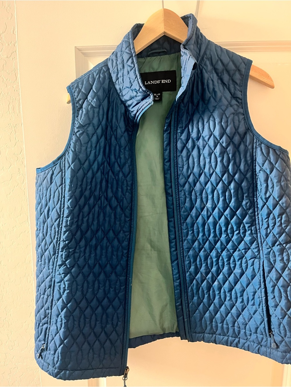 Lands' End Woman’s Quilted Teal-Blue Vest with Green Lining